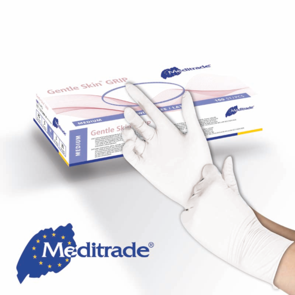 Meditrade Gentle Skin® grip Latex Untersuchungshandschuhe | Einweghandschuh | 100 Stk. Box