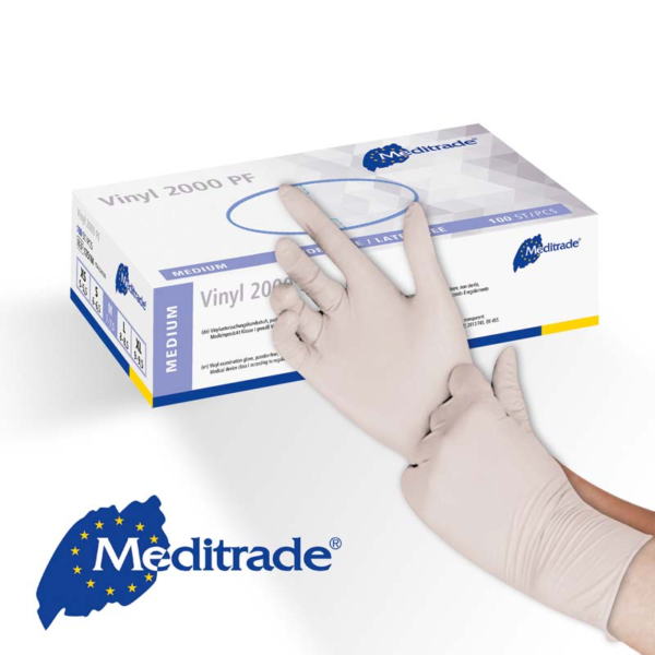 Meditrade Vinyl 2000 PF Untersuchungshandschuhe | Einweghandschuh | 100 Stk. Box