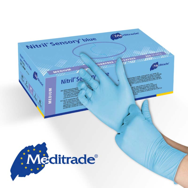 Meditrade Nitril Sensory Blue Nitril Untersuchungshandschuhe | Einweghandschuh | 200 Stk. Box