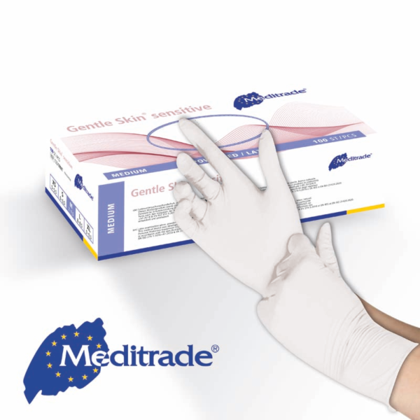 Meditrade Gentle Skin sensitive Latex Untersuchungshandschuhe | Einweghandschuh | 100 Stk. Box