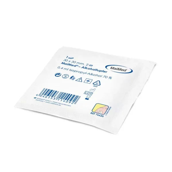 MaiMed® Alkoholtupfer | 30 x 30 mm | weiß | 100 x 1 Stk./ Box – Bild 3